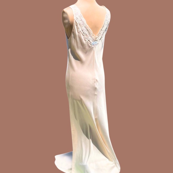 Rare Silk Slip Dress Pink Lace Maxi Vintage Bias Cut UK Made Designer Medium - Picture 4 of 11